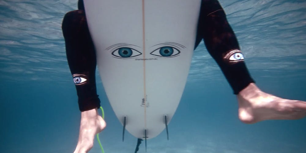 standard size is a visual deterrent Surfboard sticker Shark Scare Eyes 
