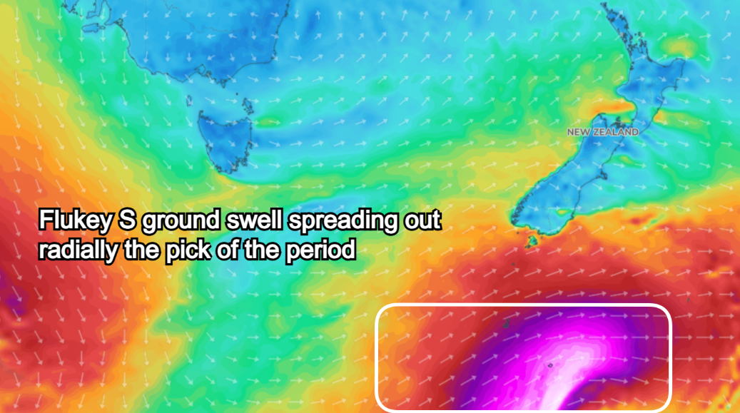 Small background trade swells with a brief flukey S from SO frontal ...